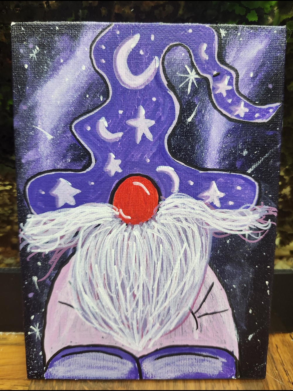 Handpainted Whimisical Galaxy Gnome Acrylic Painting On Canvas